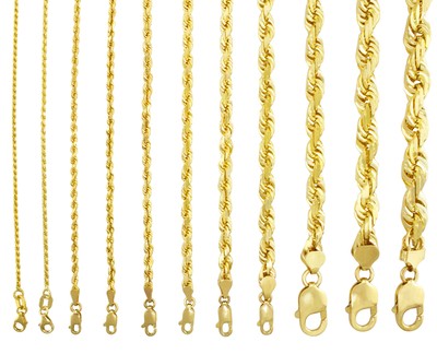 14K Yellow Gold Solid 1mm-10mm Rope Chain Diamond Cut Pendant Necklace 16"- 30"