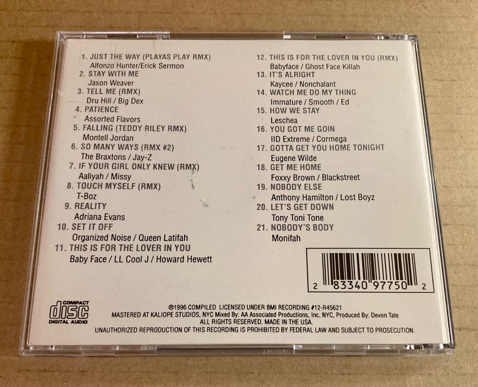 Rare Mixtape CD - R&B Musik Mix (1996) - 21 Tracks - Rap/R&B