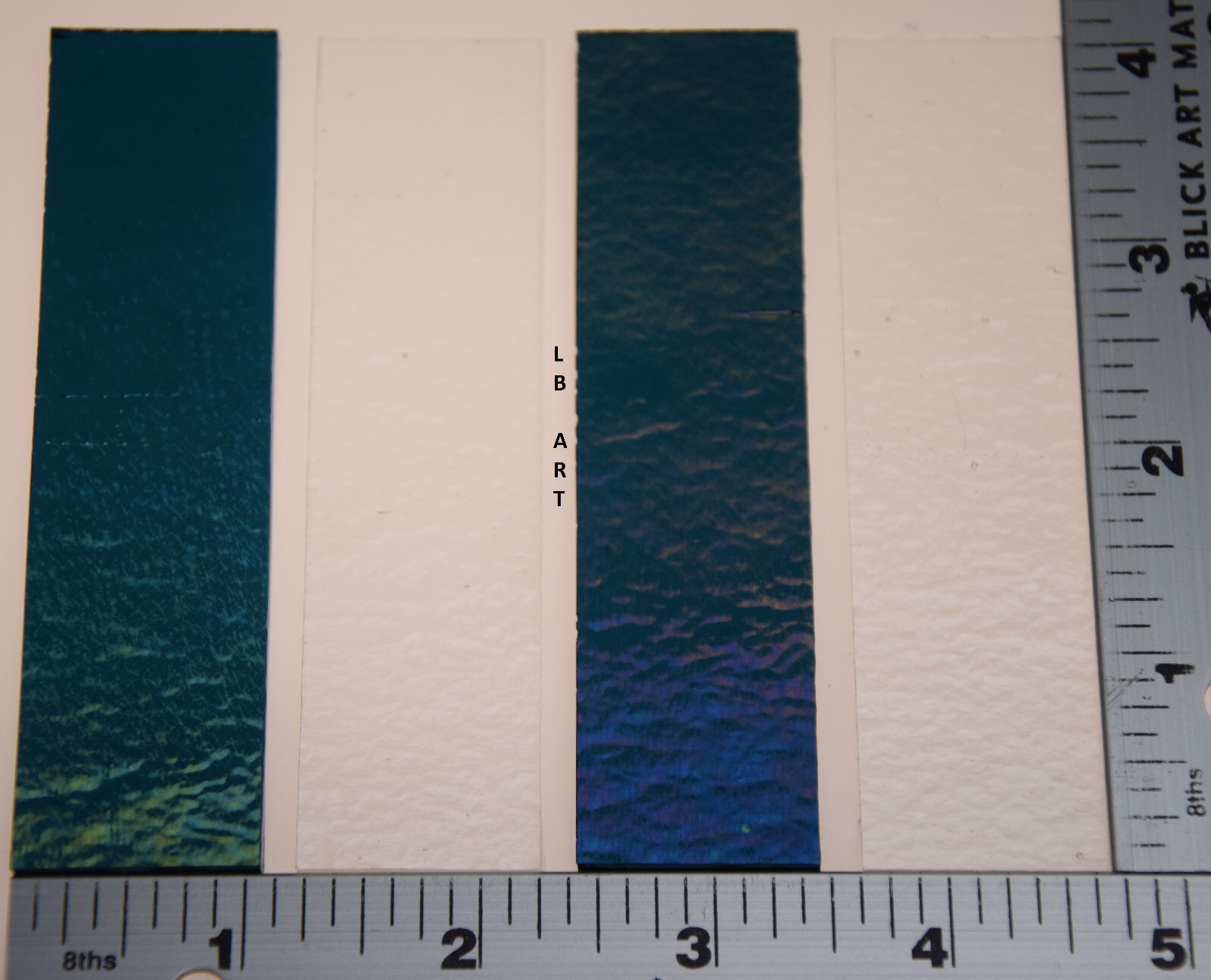 1108.31-1" x 4" 2 IRIDIZED AQUAMARINE BLUE & 2 CLEAR BULLSEYE 3mm GLASS 90 COE