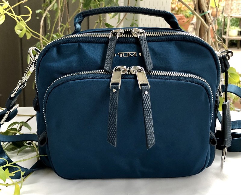 TUMI VOYAGEUR TROY DARK TURQUOISE NYLON CROSSBODY TRAVEL BAG & KEY RING FOB NEW