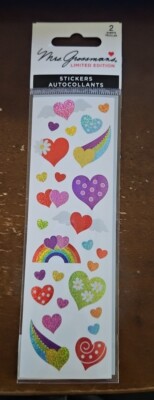 Mrs. Grossman's HEARTS MELODY stickers NIP 2 sheets, sparkle hearts, rainbows