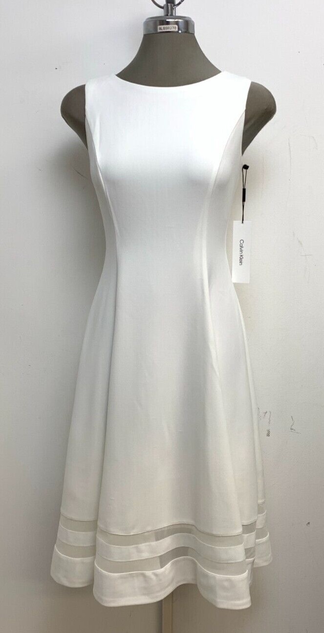 

НОВОЕ платье миди с расклешенным силуэтом и иллюзией Calvin Klein NWT WHITE CREAM, размер 12, Белый