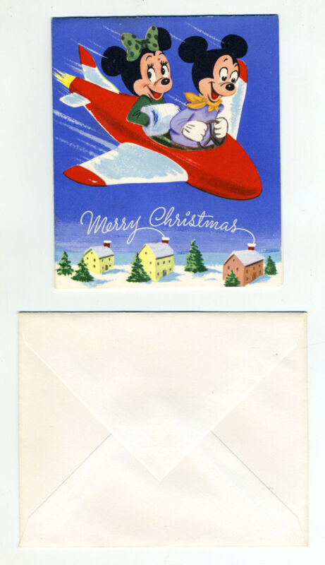 1950s? Gibson Disney Christmas Card WDP- Mickey Minnie Pluto Jiminy Tinkerbell