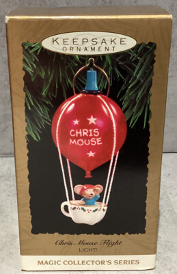 Hallmark 1993 Ornament Chris Mouse Flight #9 In Series Hot Air Balloon Lighted