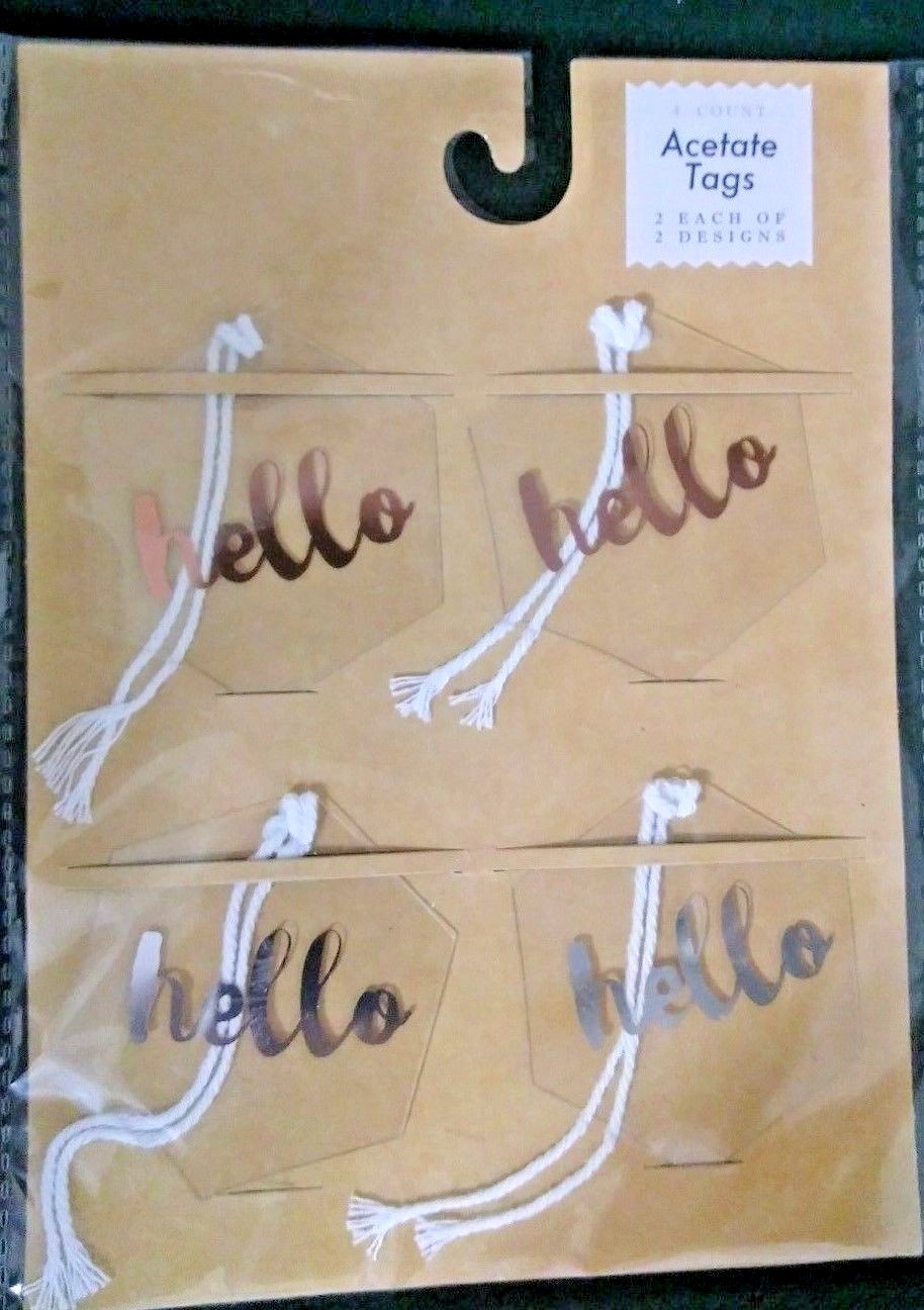 Acetate Hello Tags by Made For Retail 14 Sheets,4 tags/Sheet NEW(56 tags)(CR035)