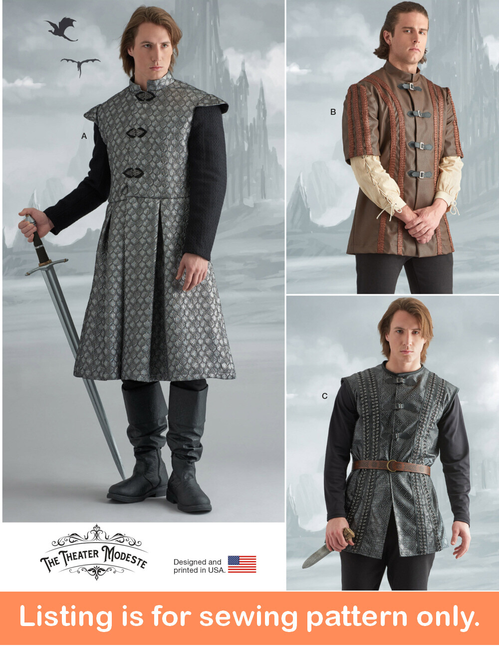 sewing-pattern-men-costume-coat-vest-medieval-viking-knight-game-of-thrones-9593-ebay