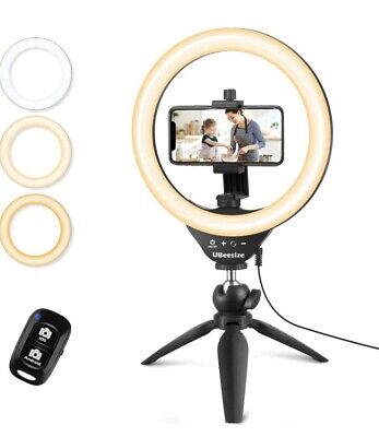 UBeesize 10'' Selfie Ring Light with Tripod Stand & Cell Phone Holder, Dimmable D