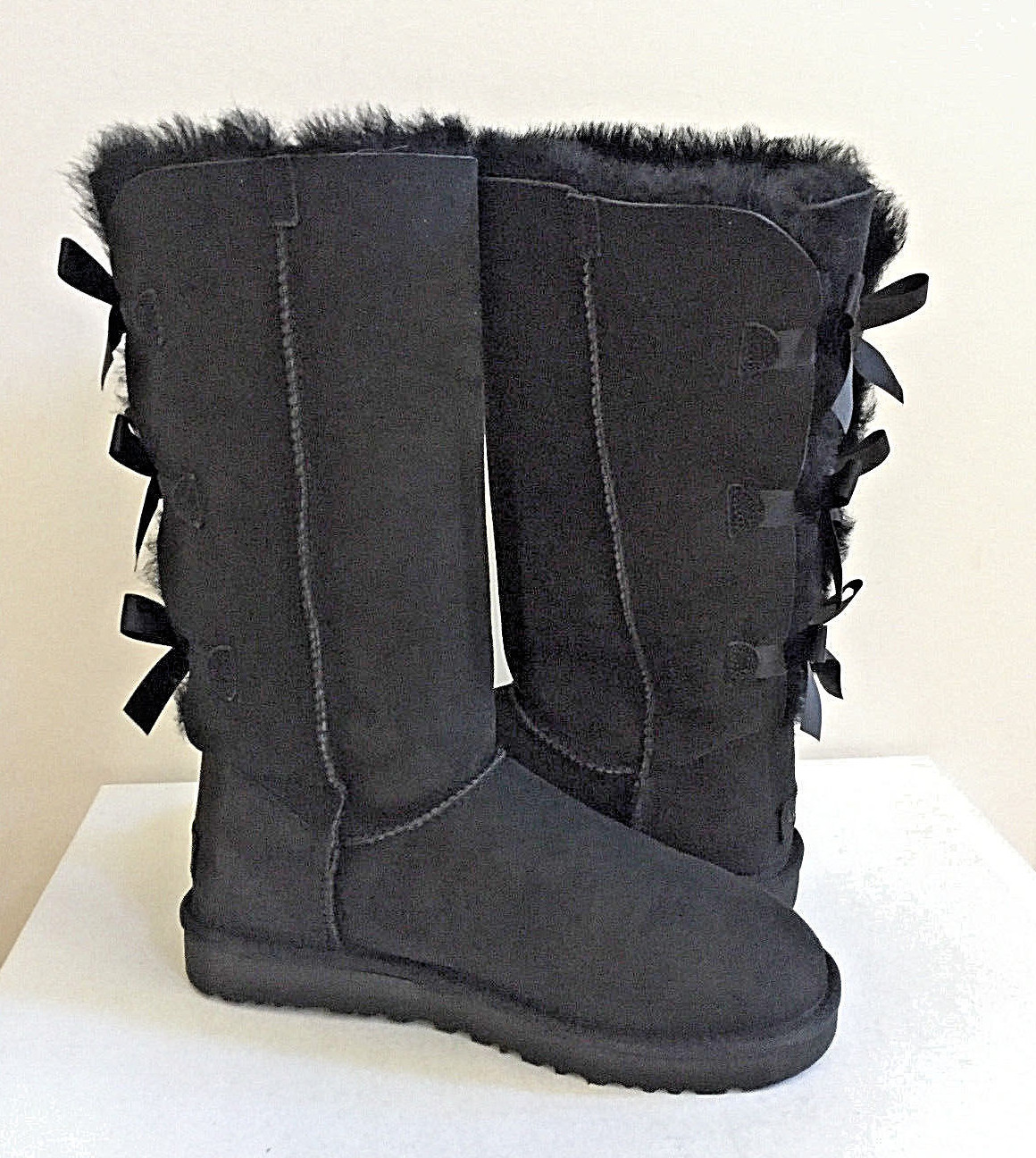 Pre-owned Ugg Classic Tall Bailey Bow Ii Triple Triplet Black Boot Usa 8 / Eu 39 / Uk 6