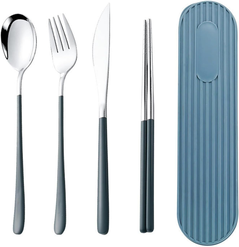 Portable Travel Utensil Set with Case – Reusable 410 Stainless Steel Cutlery Set