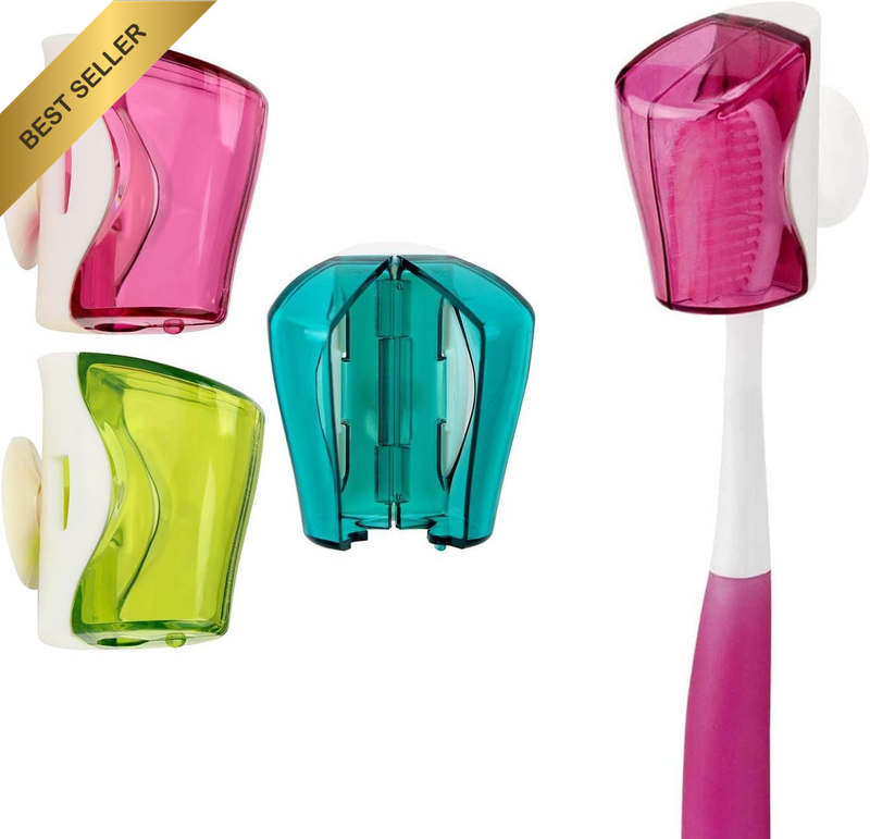 3PC Toothbrush Holder Case Suction Cup Wall Mounted Cover Kids Adult
