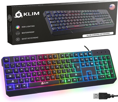 KLIM Chroma Gaming Keyboard, Wired USB, Silent, RGB Backlit for PC,MAC,PS4