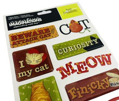 LOT OF 12 Creative Imaginations Epoxy STICKERS CATS Barb Tourtillotte BRAND NEW
