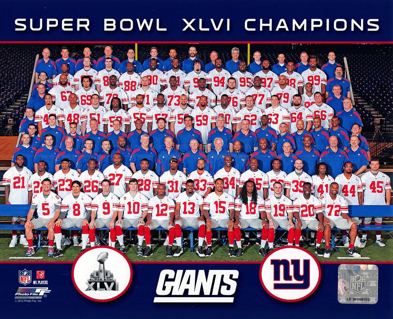 2012 SUPER BOWL XLVI CHAMPIONS New York Giants 8x10 Team