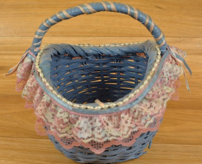 Blue Easter Basket  White Beads Lace Around Estate Find