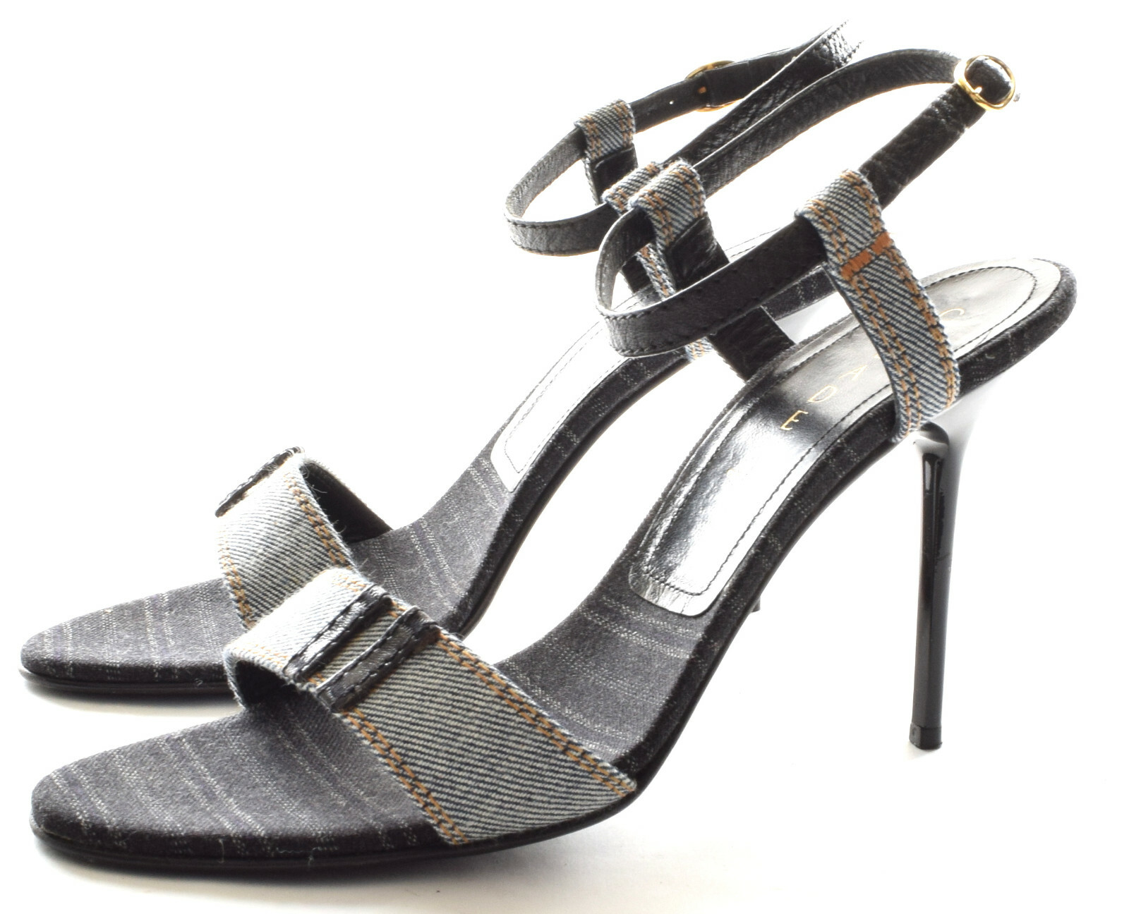 CASADEI Stiletto Heels Denim Black Leather Ankle Strap