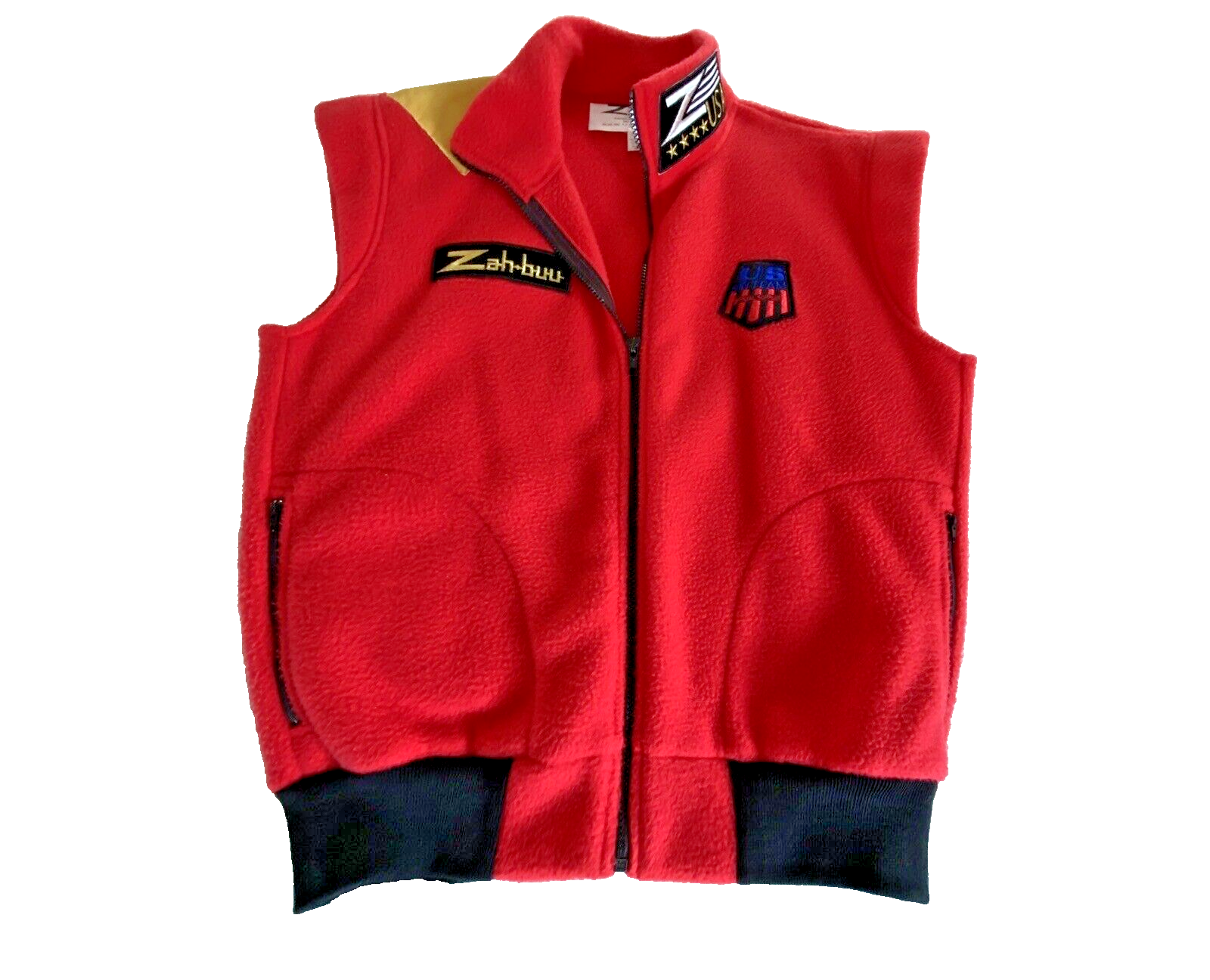 Zah-buu Vintage Red Fleece & Leather Vest Small US Ski Team