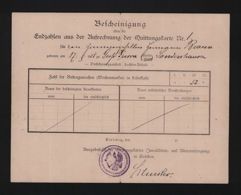 Eisleben, Rechnung 1890, Ausgabestelle InvaliditÃ¤Ts-Altersversorgung