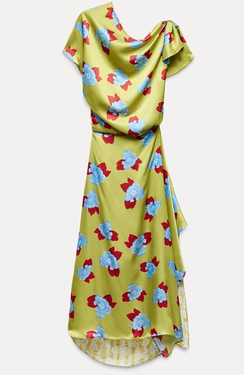 Pre-owned Zara Woman Midi Printed 100% Printed Silk Dress Limited Edition 8731/727