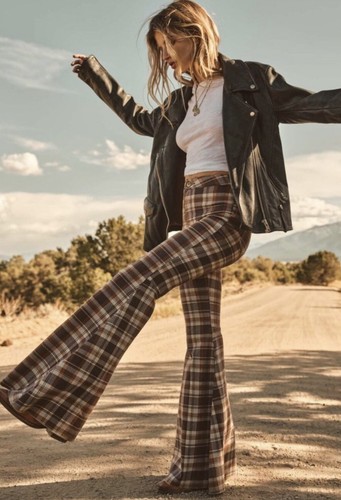 

Джинсы-клеш Free People Just Float On Расклешенный эластичный плед Коричневый, винно-коричневый  НОВИНКА, Brown wine tan, just on float flare jeans