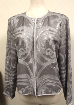Travelers Collection By Chico's Women's Silver Sequin Stunning Jacket Size 2 (L)