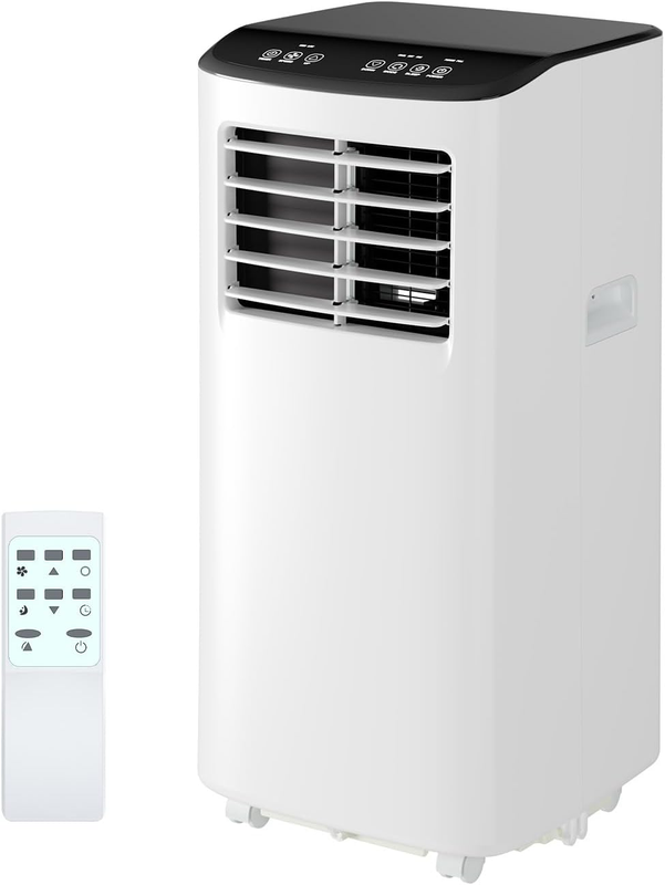 8000 BTU Portable Air Conditioner, 3 in 1 AC Unit for Home Office with Dehumidifier, Cooling, Fan, Cools up to 350 Sq. Ft., No-Drain Cooling, 24-Hour Timer, Quiet Operation, Black Cover