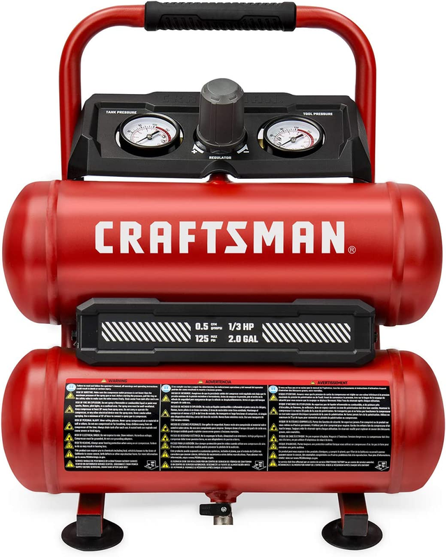 CRAFTSMAN Air Compressor, 2 Gallon Portable Air Compressor, Twin Tank, 1/3 HP Oi