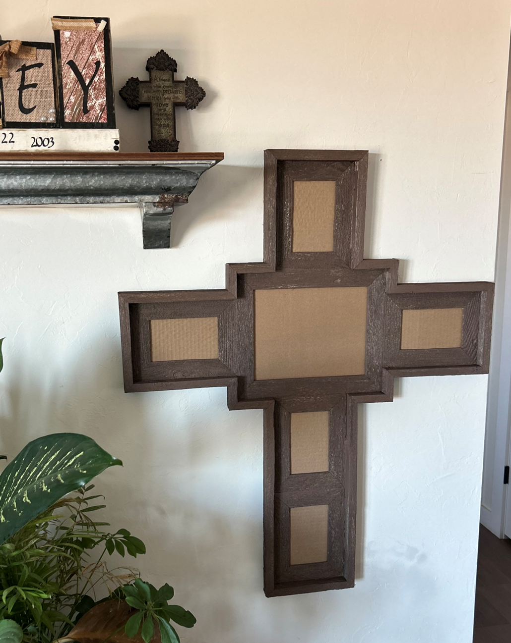 Large CROSS rustic barn primitive picture frame distressed wood weathered