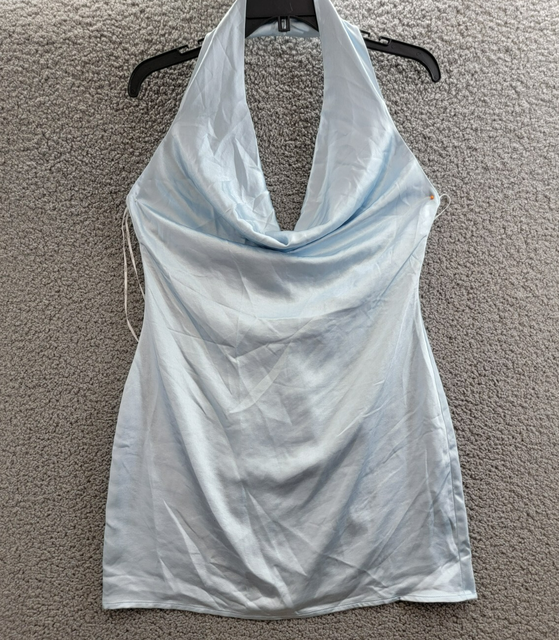 Elliatt Miami Cowl Neck Mini Dress Women's M Light Blue Solid Button Zip Closure - Picture 2 of 17