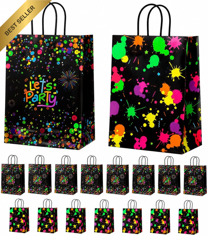 15Pcs Neon Party Favor Bags with Handles, Glow in the Dark Gift Bags, Premium Th