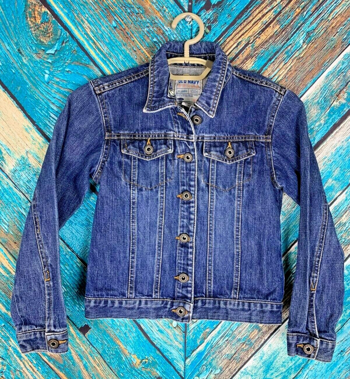Red denim jacket old deals navy