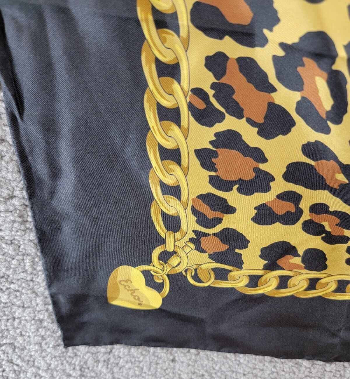 Echo Leopard Charm Square Silk Scarf Women's One Size Black Multi Hemmed Edges - Picture 3 of 17