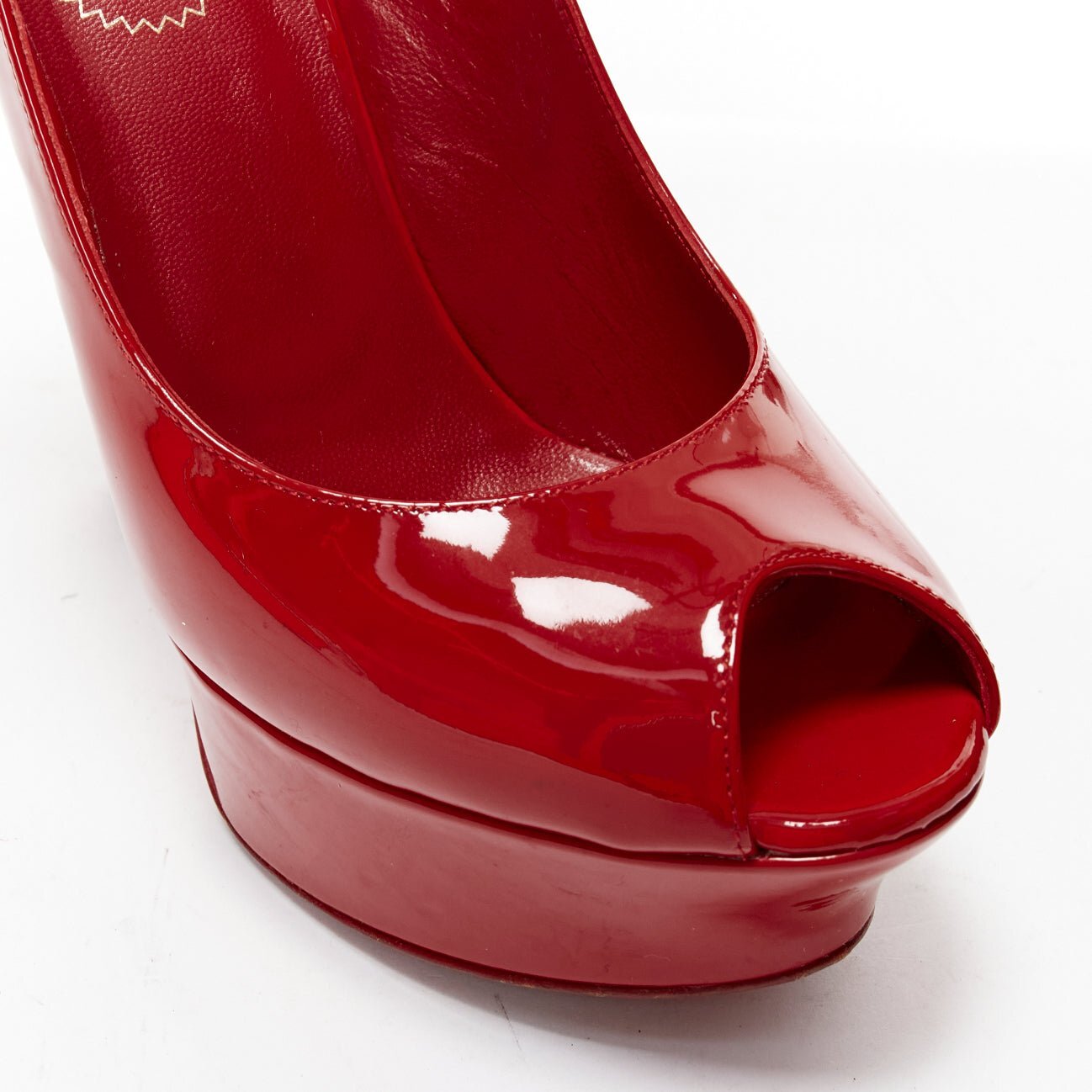 YVES SAINT LAURENT red patent peep toe platform slingback YVES SAINT LAURENT red patent peep toe platform slingback