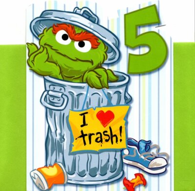 Sesame Street Happy 5th Fifth Birthday Turning 5 Oscar The Grouch Greeting Card