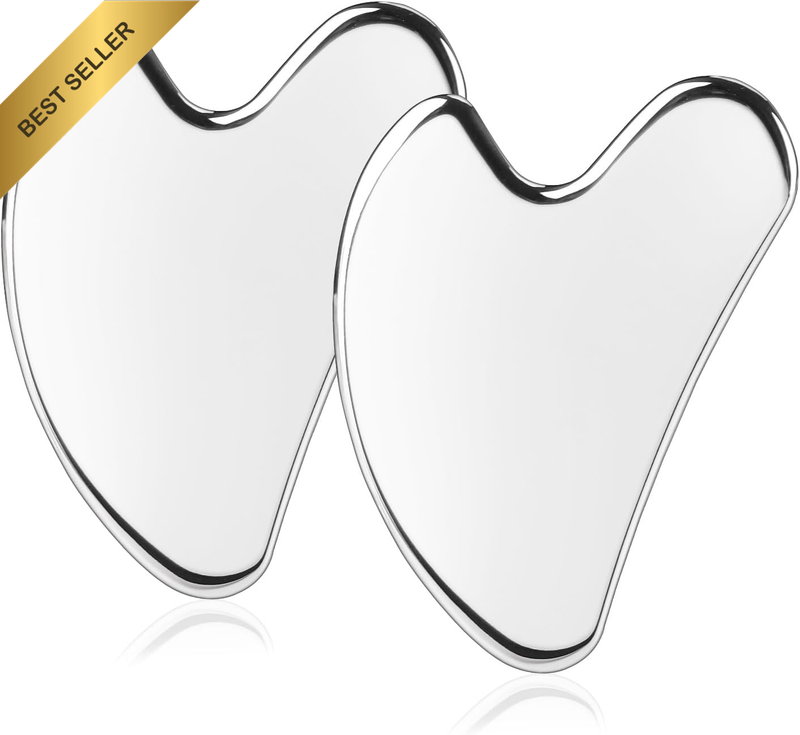2 Pcs Gua Sha Facial Tools, Heart Shaped Guasha Tool Stainless Steel Face Sculpt