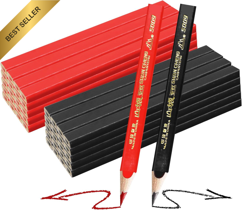 100PCS Carpenter Pencil Construction Pencil Set 50 Red Core Wood Carpenter Penci