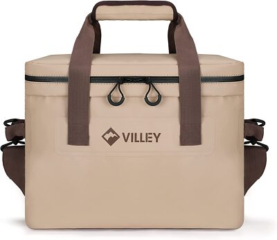 VILLEY Cooler Bag Coffee/Green 30 Cans Insulated Soft Sided Cooler Leakproof NEW