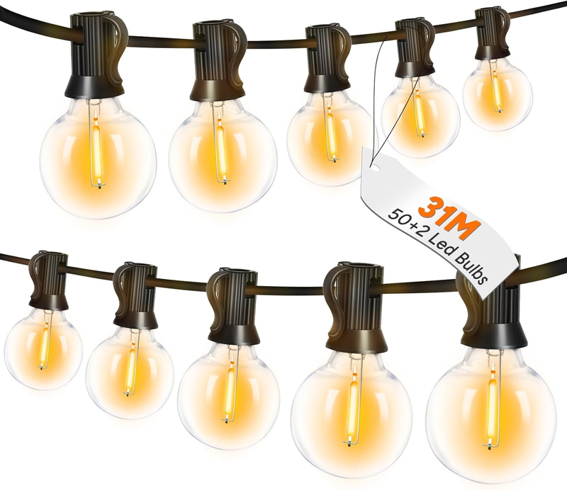 Roshin 31M Festoon String Lights 50+2 G40 LED Outdoor Waterproof Patio Garden