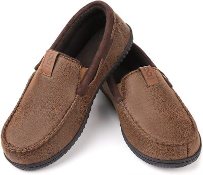 Mens Vintage Slippers Cozy Moccasin Memory Foam House Shoes Closed Back Outdoor