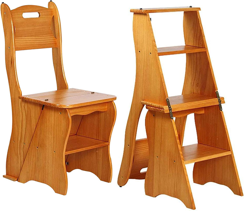 Wooden Folding Library Ladder Chair,2 in 1 Lightweight Portable Multifunctional