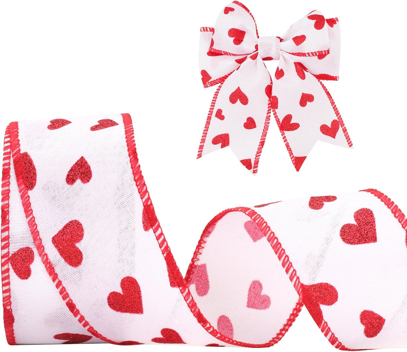 Valentine'S Day Burlap Wired Edge Ribbon, 1-1/2 Inch X 11 Yards Red Ribbon with