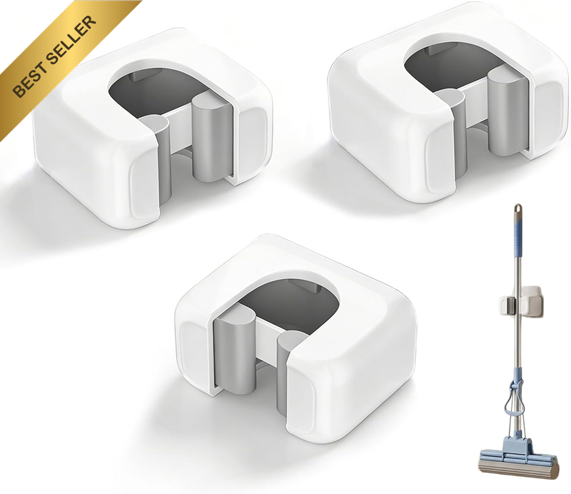 3-Piece Broom Hanger Set, Durable Self-Adhesive Mop and Broom Organizer, Non-Sli