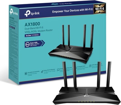TP-Link AX1800 Dual-Band Wi-Fi 6 Gigabit VDSL/ADSL Modem Router, 1201 Mbps/5 GHz