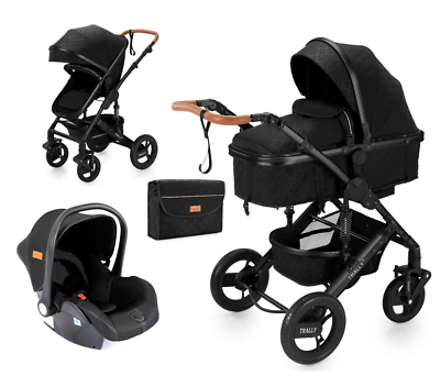 Trally® Kinderwagen 3in1 Kombi-Kinderwagen Buggy Reisebuggy & Autositz Black