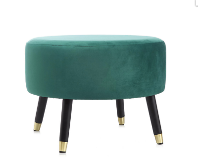 My Home Stories Round Footstool Emerald Green with Gold Tipped Legs Large 60cm