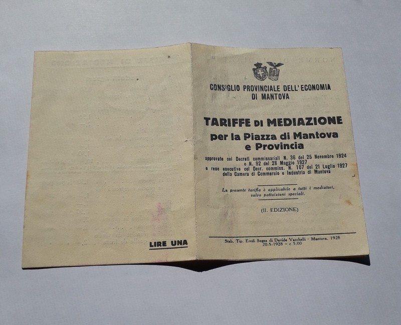 Tariffe Di Mediazione - Anno 1928 -  Piazza Di Mantova E Provincia - Continua..