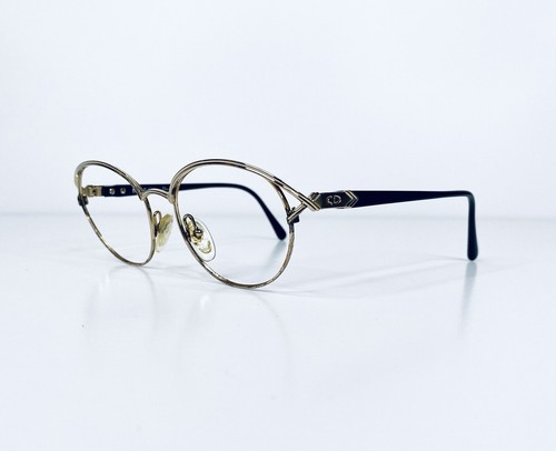Vtg Christian Dior Gold Black Metal Oval Acetate Glasses