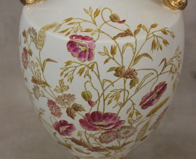 Antique English Victorian Tall Floral Floor Vase Urn Flowers & Heavy Gold