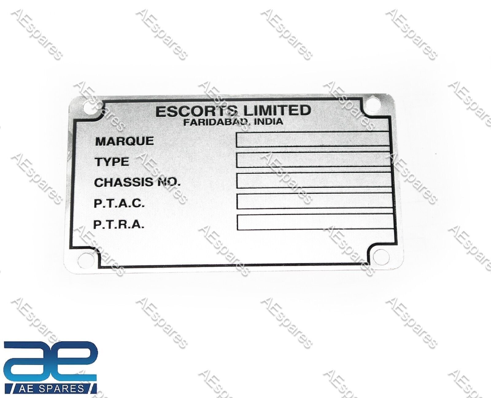 For Escort Powertrac Farmtrac Tractor Chassis Number Data Plate Aluminium  