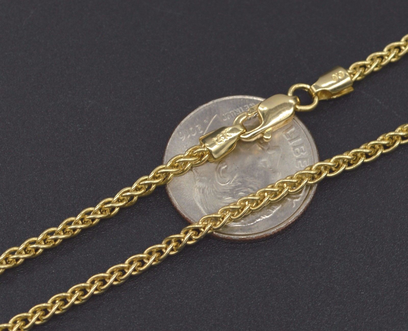 Real NEW 14k Yellow Solid Gold 2.4mm round wheat Link Chain