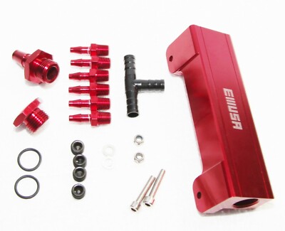 RED 1/8'' NPT 6 Port Vacuum Manifold Kit fit Turbo Boost Intake Manifold